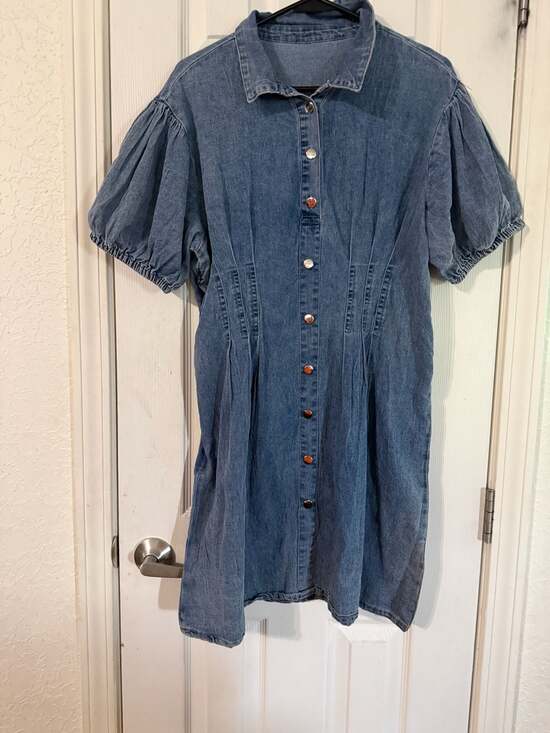 Unbranded Dresses & Skirts - Women's Denim Puff Sleeve Button Front Cottage Core Dress Summer Dress